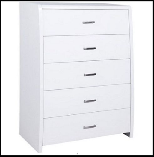 Assembled Waverley 5 Drawer High Gloss White Tallboy Chest Of